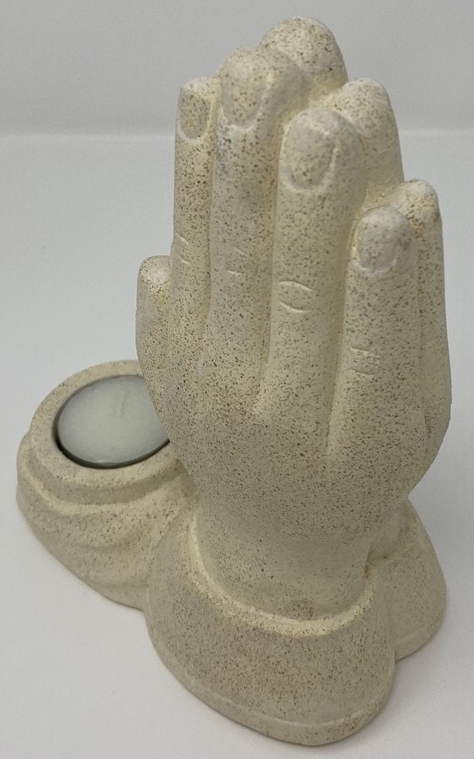 Teelichthalter "Betende Hand mit Lotus" Resin natur