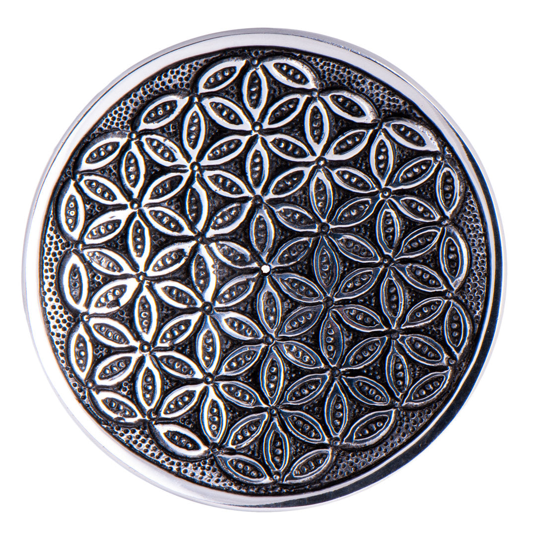 Stäbchenhalter Blume des Lebens Weißmetall, rund