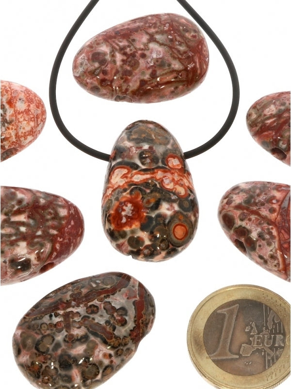 Leopardenstein - Trommelstein gebohrt - regelmäßige (symmetrische) Form