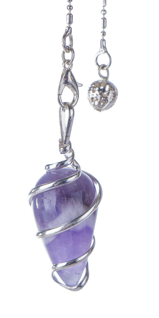 Spiral Pendel Amethyst 2,5 cm, Messing, versilbert