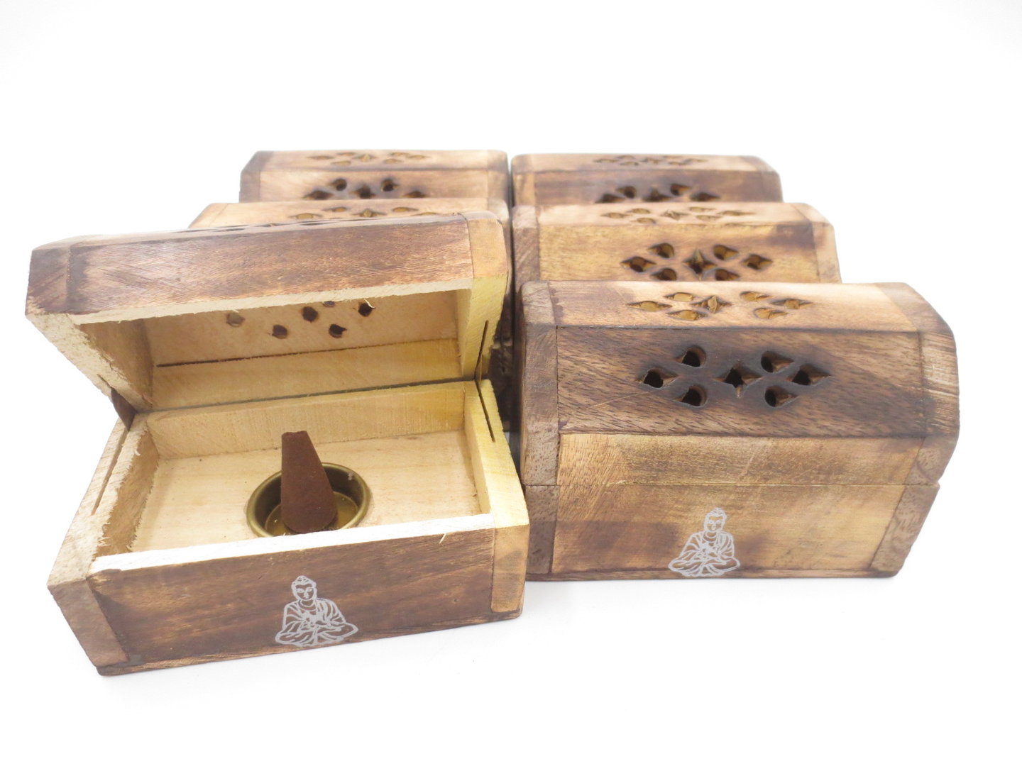 Räucherkegelhalter aus Holz Buddha