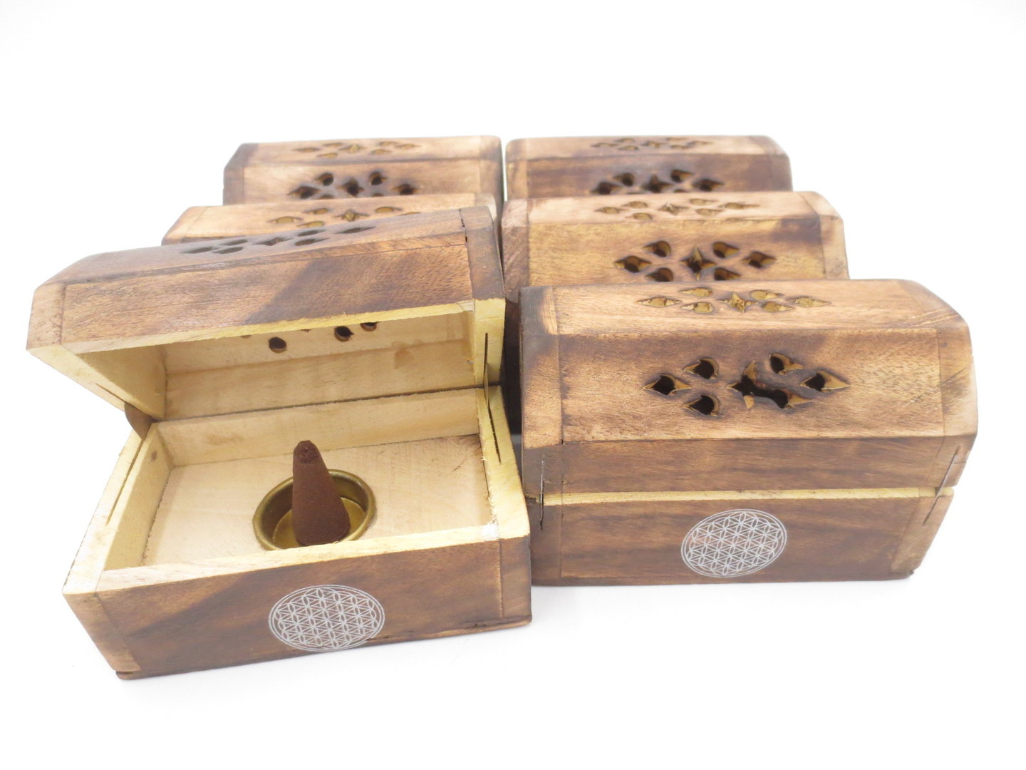 Räucherkegelhalter aus Holz Blume des Lebens