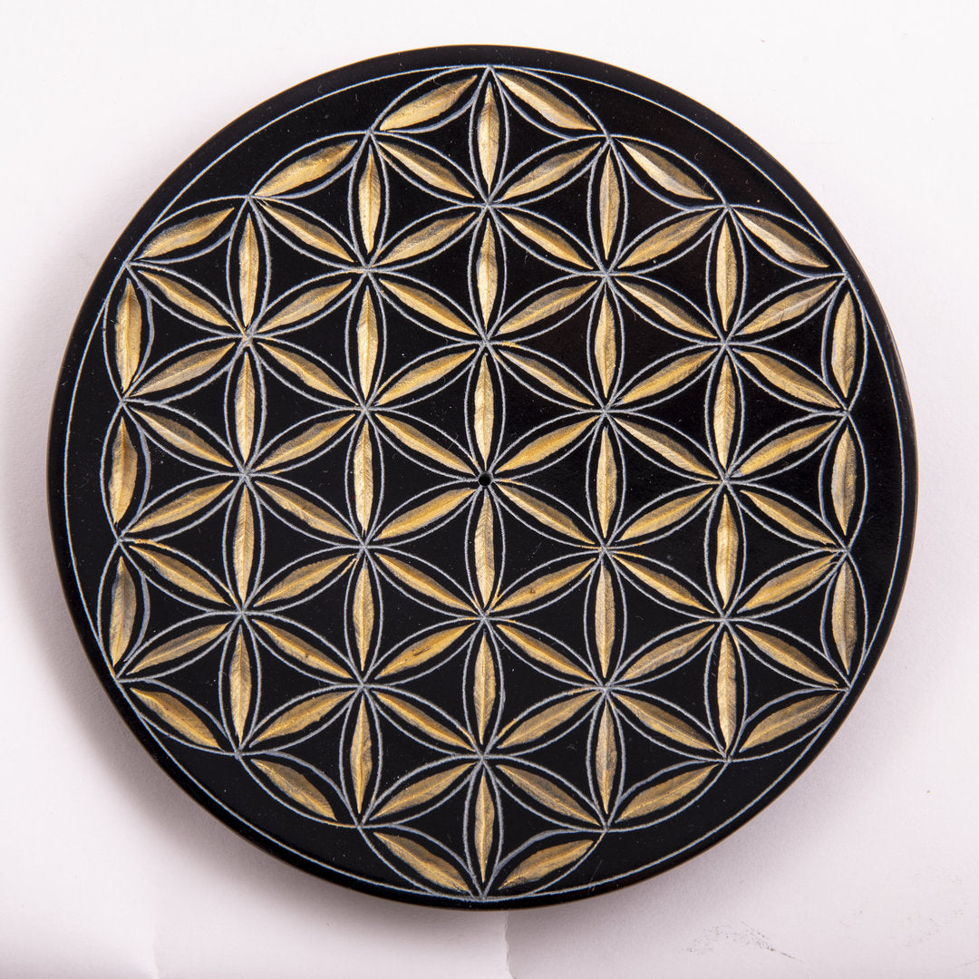 Stäbchenhalter Blume des Lebens schwarz-gold