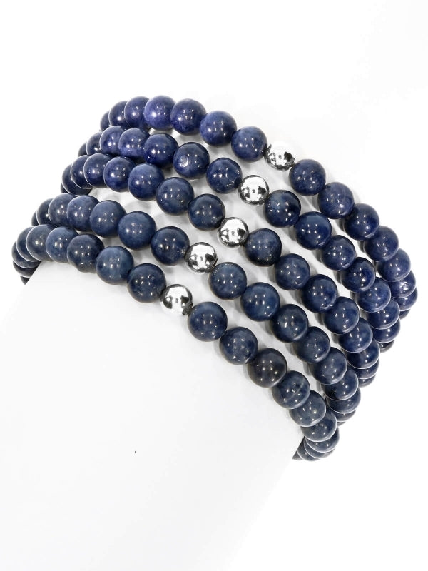 Saphir Edelsteinarmband mit Silberkugel - Kugel ø 6 mm - auf Elastikband Länge ca. 18 cm