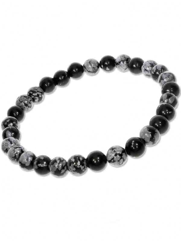 Schneeflocken - Obsidian Edelsteinarmband - Kugel ø 6 mm - auf Elastikband Länge ca. 19 cm