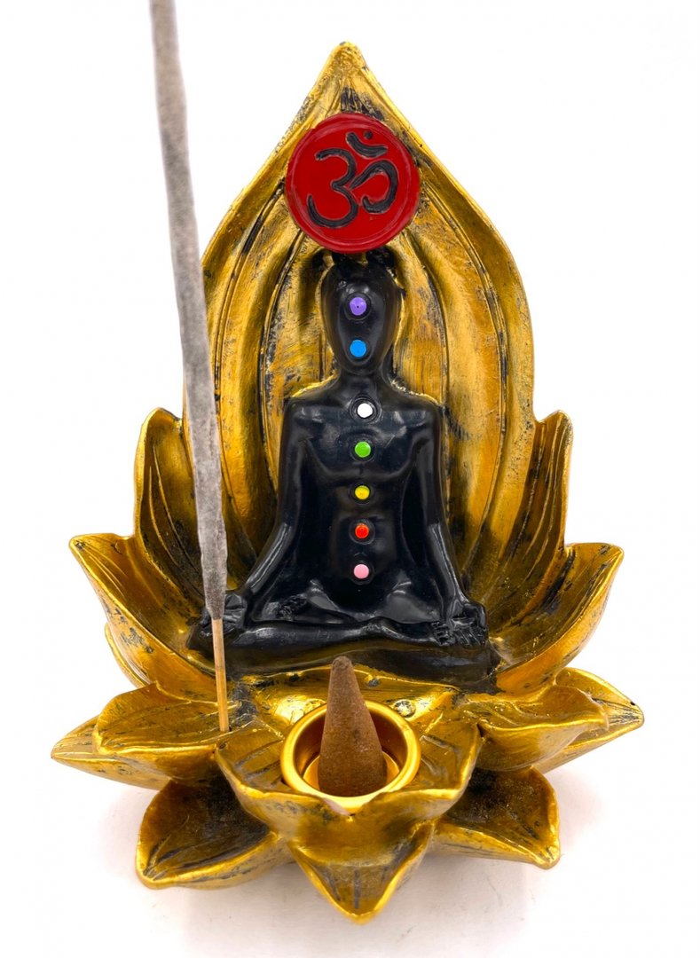 Goldener Lotus 7 Chakra-Meditation OM Buddha Räucherstäbchen und Kegelhalter