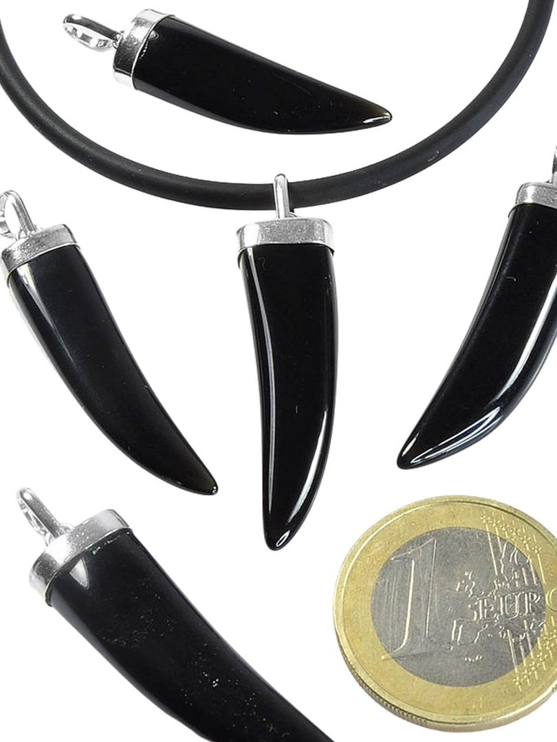 Obsidian, Anhänger mit 925 Silberöse Tigerzahn