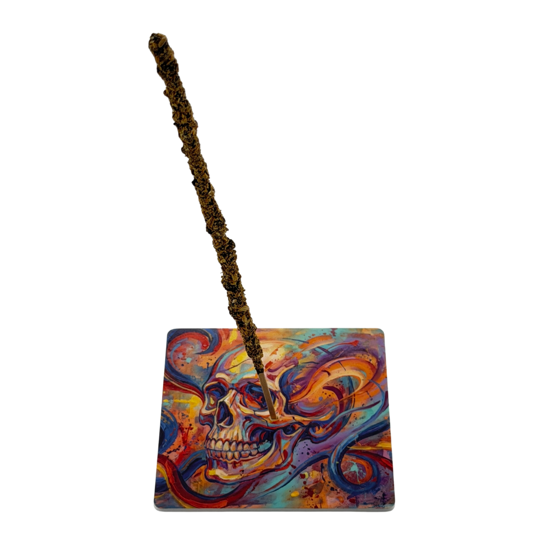 Ahnenschädel – Motiv 10 | Abstrakter Räucherstäbchenhalter aus Acryl - 10 × 10 cm