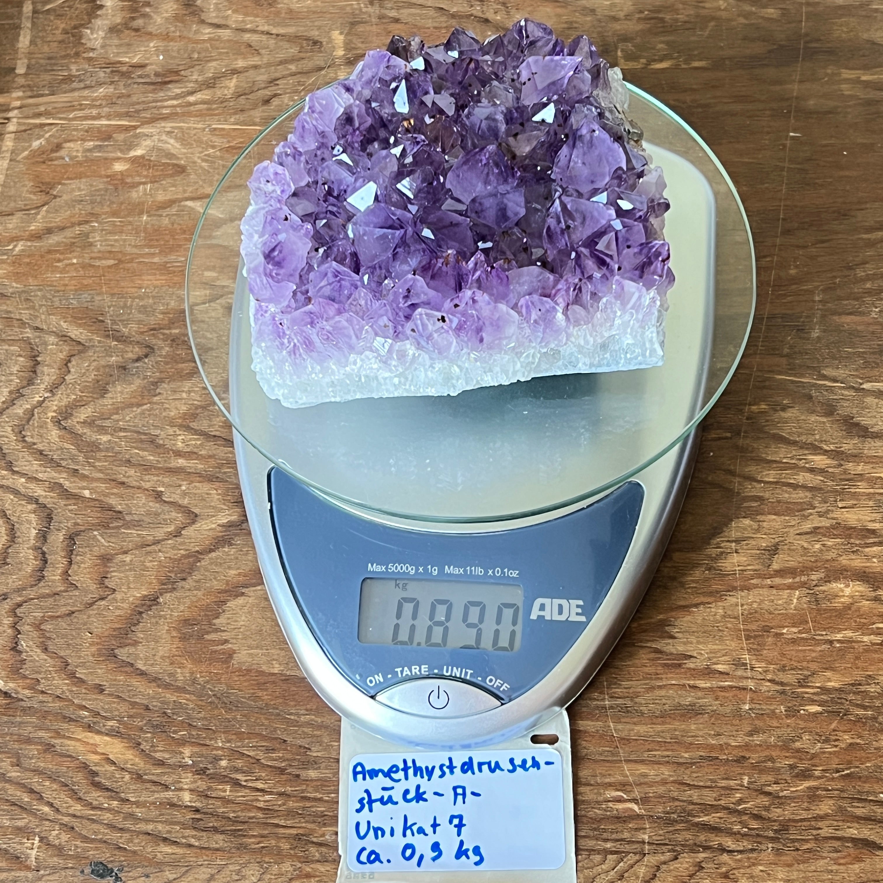 Amethyst Drusenstück Unikat 7 – A-Qualität – 890 g - Maße: 12 x 11 x 4 cm – Naturkristall aus Brasilien für Schutz und Klarheit