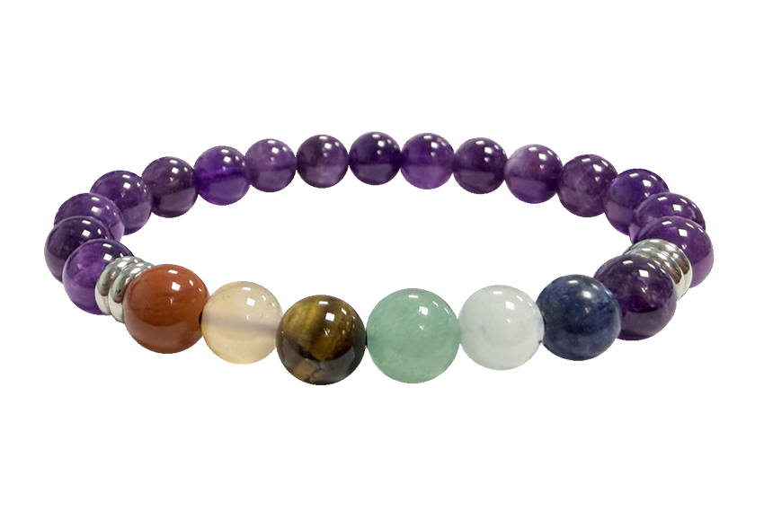 Amethyst & 7 Chakren Armband – Brasilianische Natursteine (8 mm, A-Qualität)