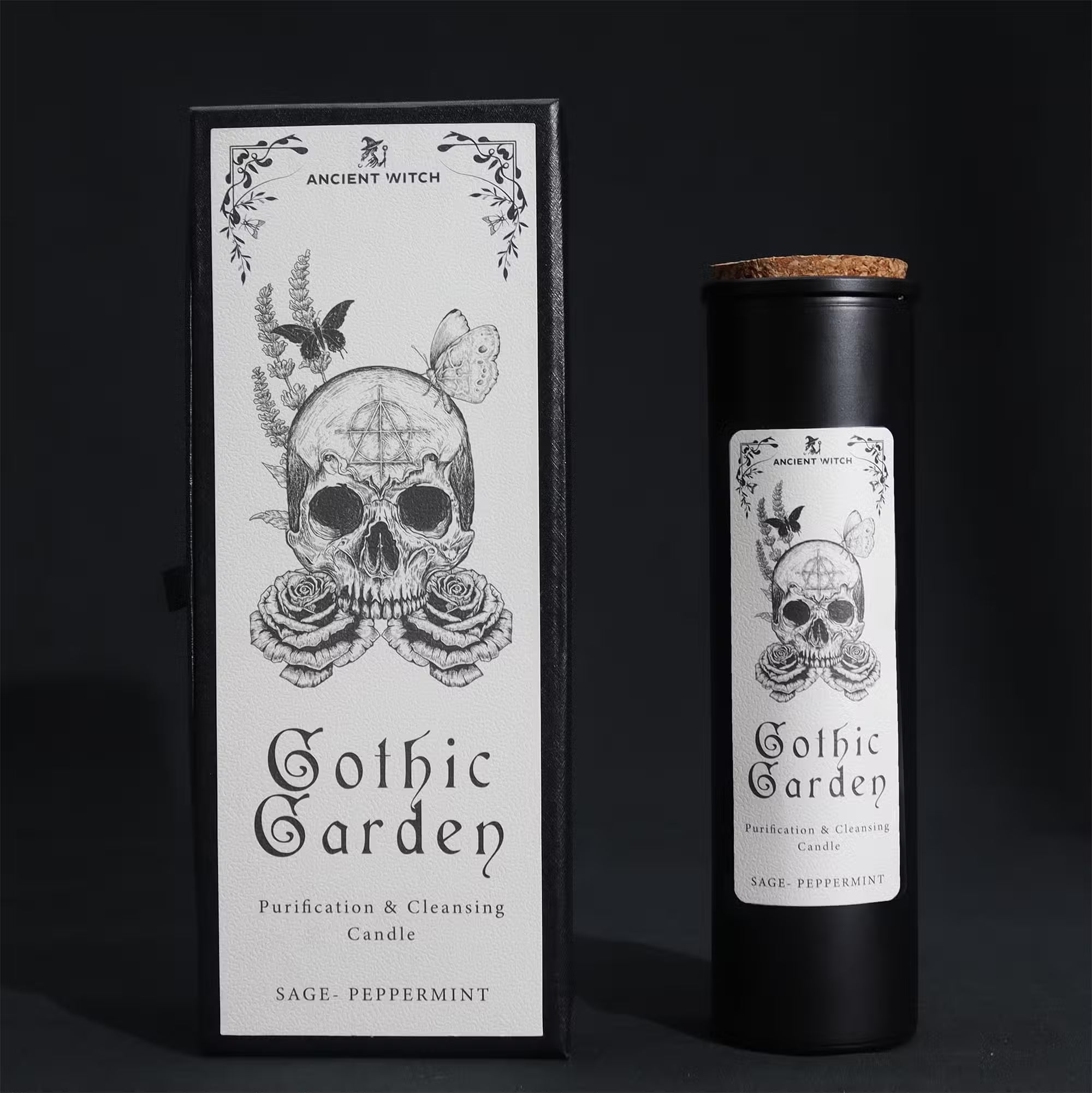 Ancient Witch „Gothic Garden“ Reinigungskerze – Salbei & Minze – 20cm Sojawachs-Ritualkerze