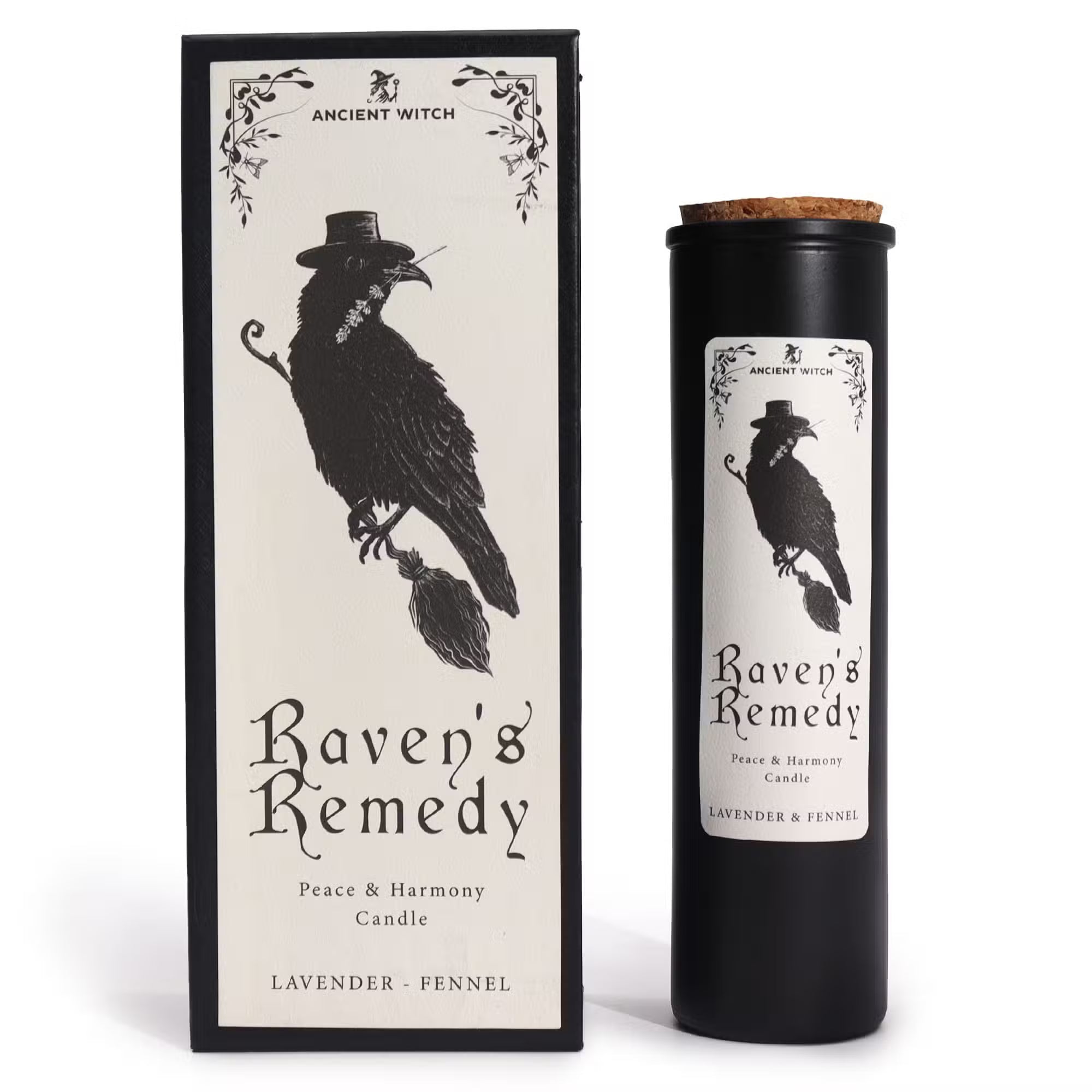 Ancient Witch „Ravens' Remedy“ Reinigungskerze – Lavendel & Fenchel – 20cm Sojawachs-Ritualkerze