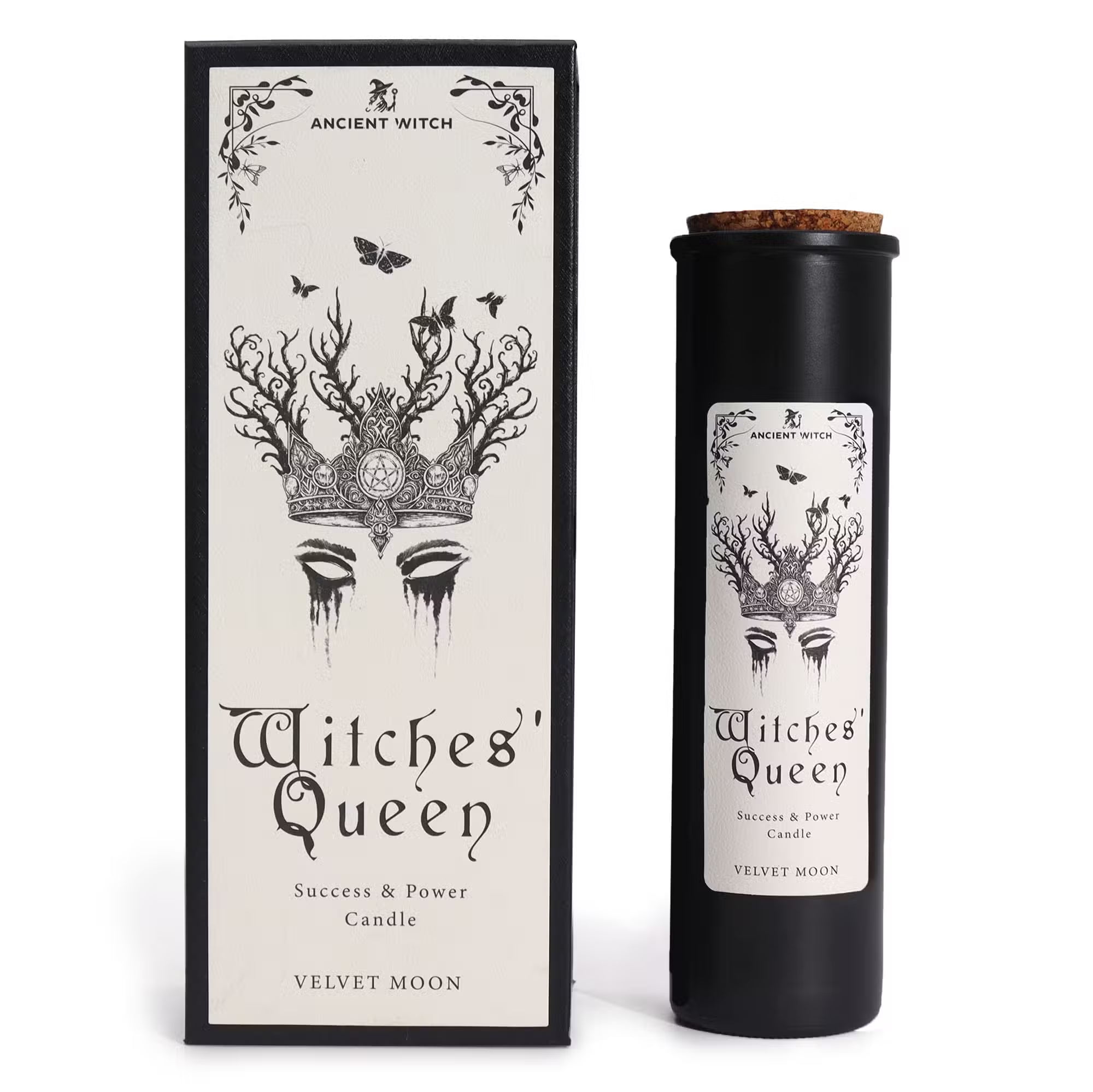 Ancient Witch „Witches' Queen“ Kraftkerze – Samtmond, Lavendel & Sukkulenten – 20cm Sojawachs-Ritualkerze