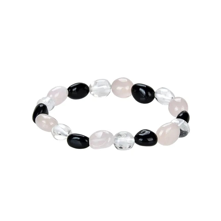 Armband Bergkristall · Rosenquarz · Schörl – Nuggets 8–10 mm (elastisch, ca. 19 cm)