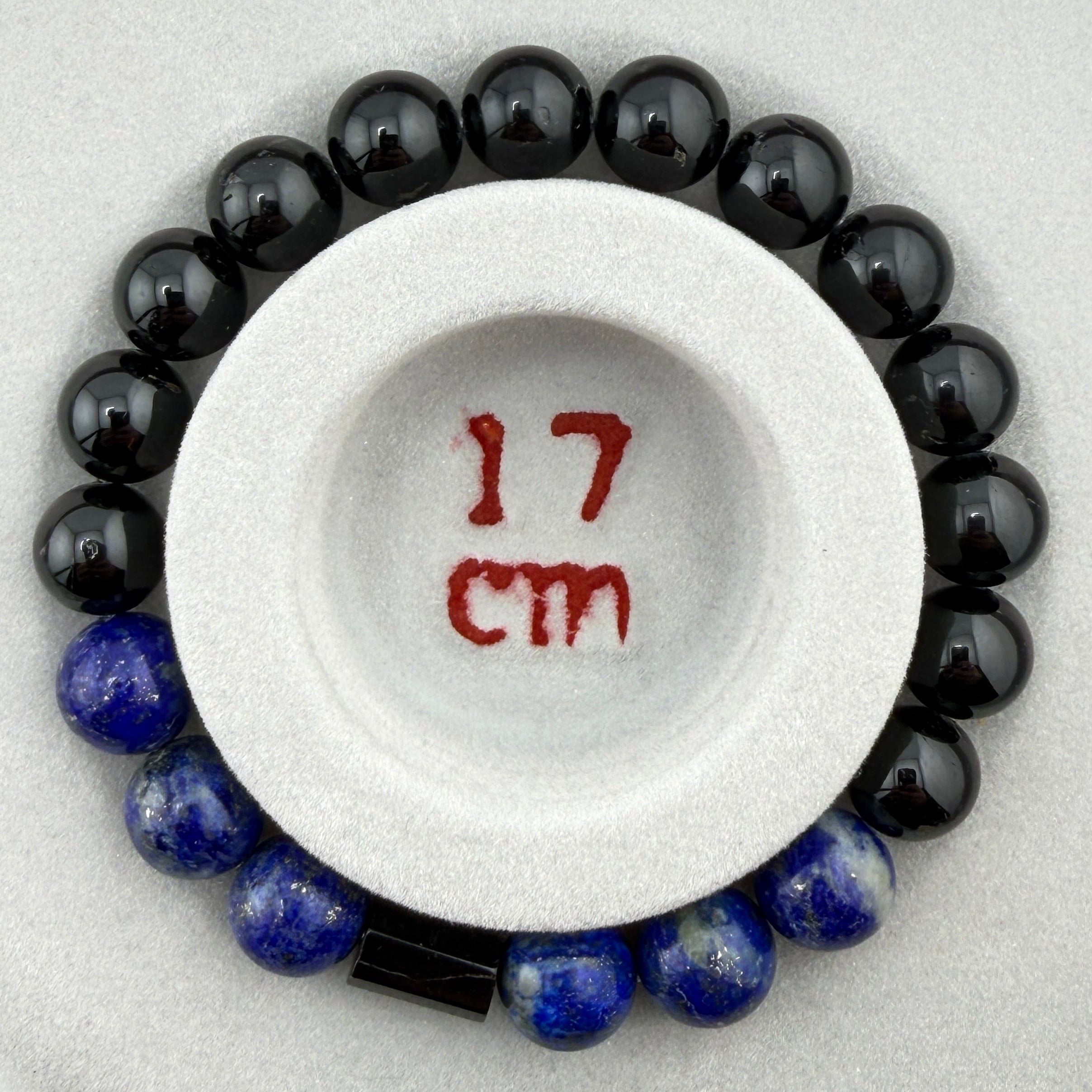 Armband Schörl (schwarzer Turmalin) & Lapis Lazuli – 10-mm Kugeln (elastisch, ca. 19 cm)