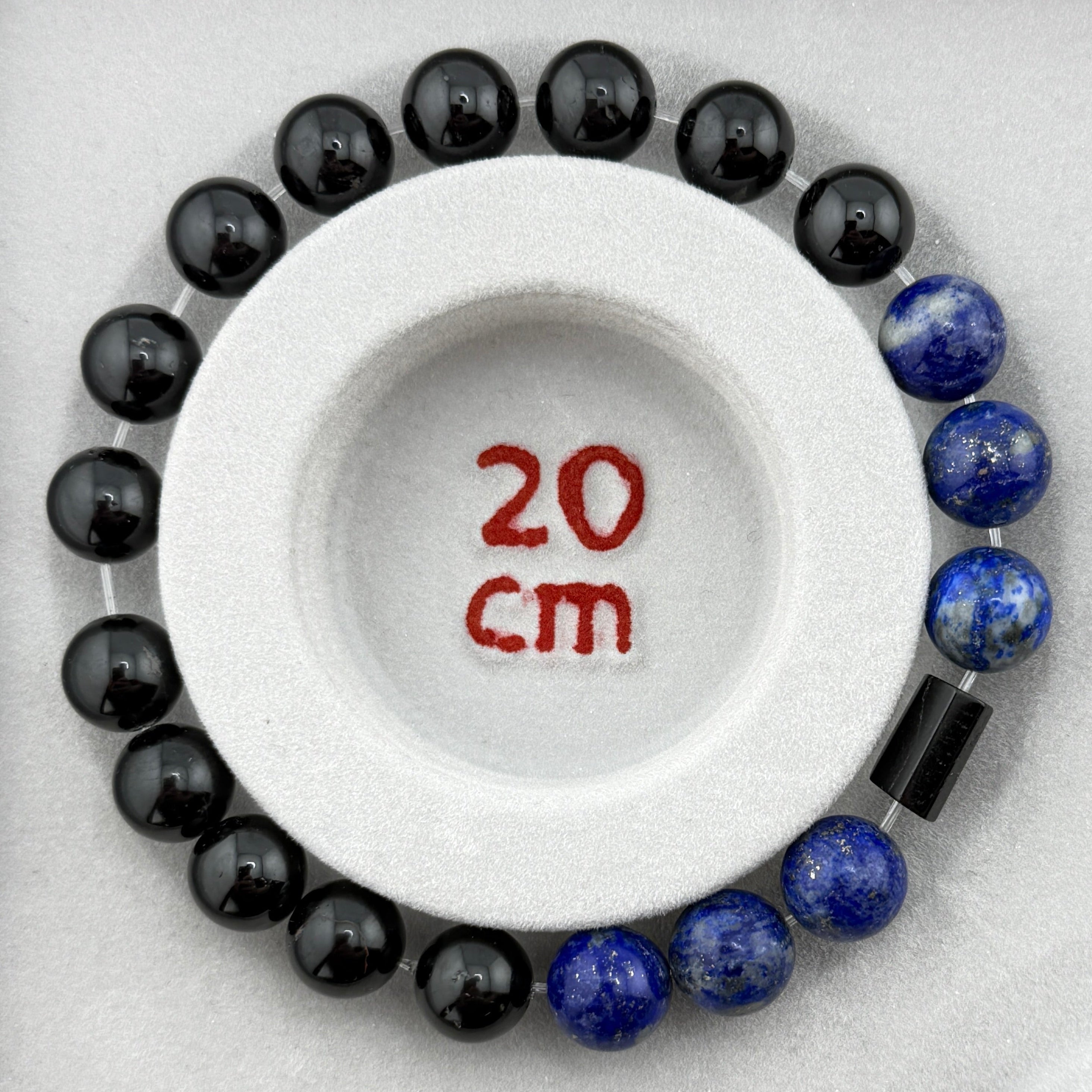 Armband Schörl (schwarzer Turmalin) & Lapis Lazuli – 10-mm Kugeln (elastisch, ca. 19 cm)