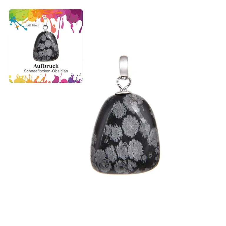 Aufbruch – Schneeflockenobsidian Trommelstein 2,0–2,5 cm mit 925er Silberöse - klein