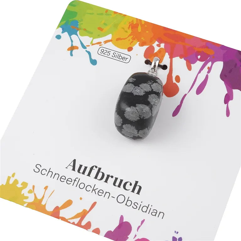 Aufbruch – Schneeflockenobsidian Trommelstein 2,0–2,5 cm mit 925er Silberöse - klein
