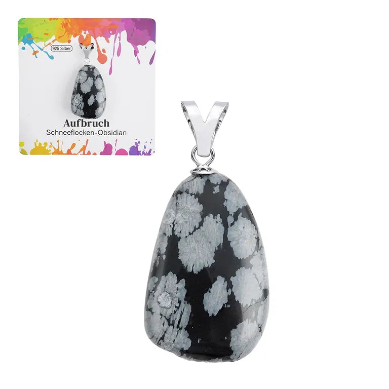 Aufbruch – Schneeflockenobsidian Trommelstein 2,5–3 cm mit 925er Silber-V-Öse - groß