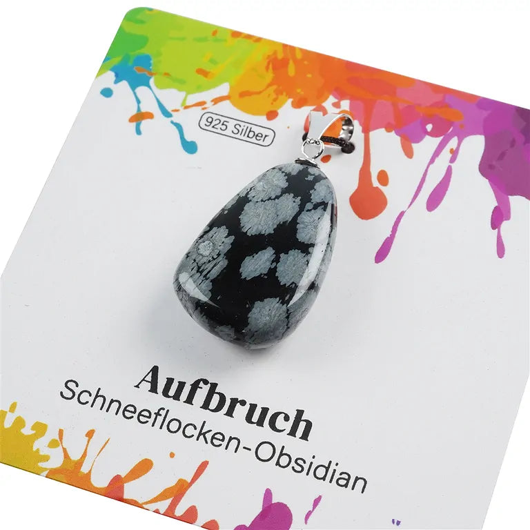 Aufbruch – Schneeflockenobsidian Trommelstein 2,5–3 cm mit 925er Silber-V-Öse - groß