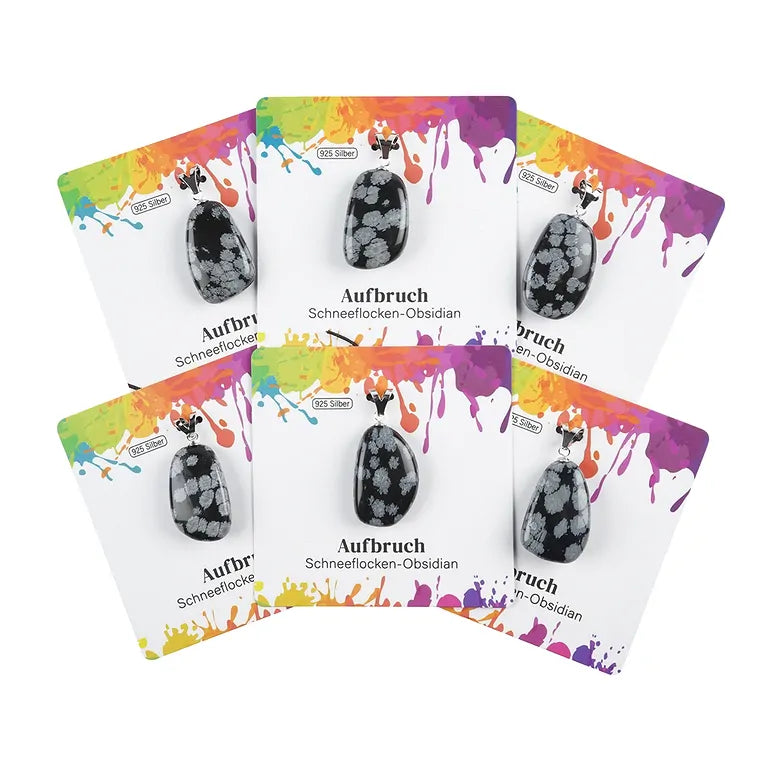 Aufbruch – Schneeflockenobsidian Trommelstein 2,5–3 cm mit 925er Silber-V-Öse - groß