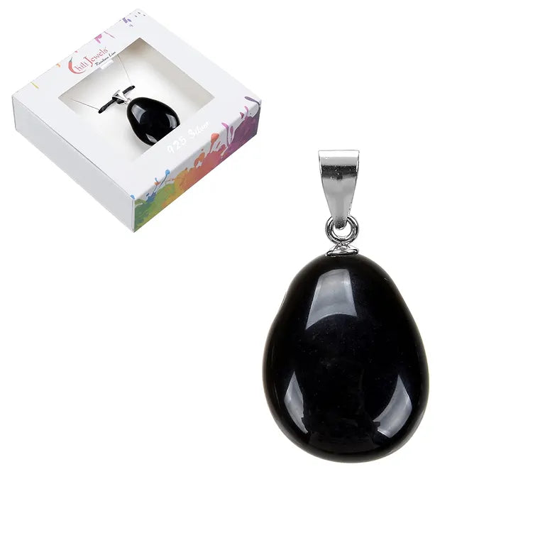 Auflösung von Blockaden – Obsidian (schwarz) ca. 4 cm mit 925er Silberöse - groß