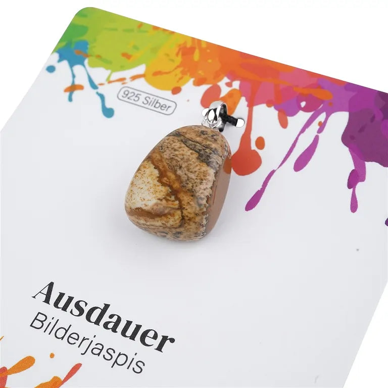 Ausdauer – Bilderjaspis Trommelstein 2,0–2,5 cm mit 925er Silberöse - klein