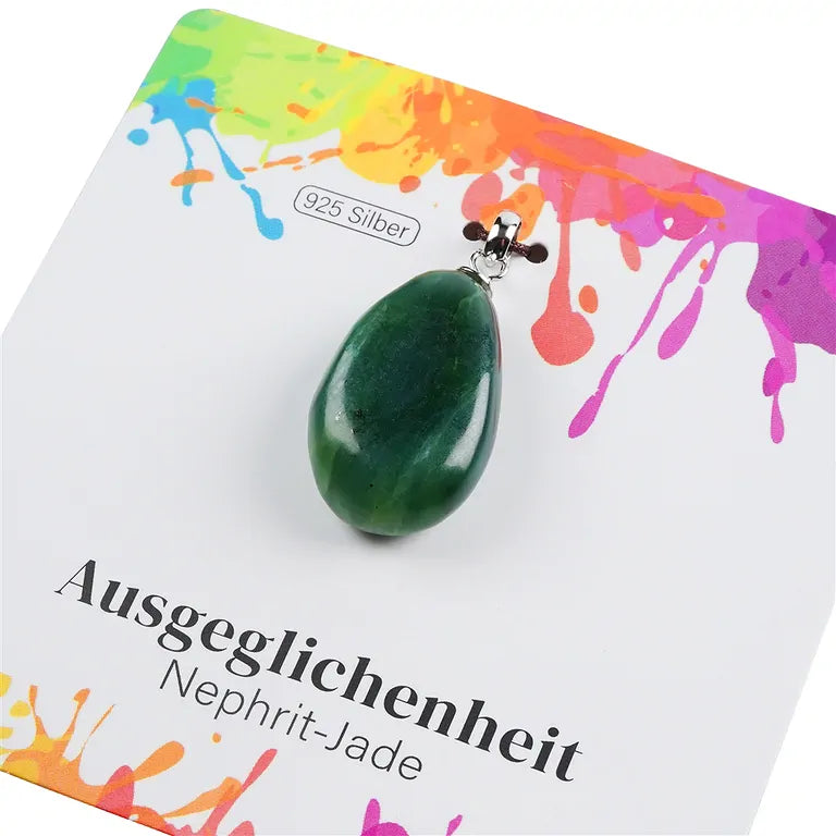 Ausgeglichenheit – Nephrit-Jade Trommelstein 2,0–2,5 cm mit 925er Silberöse - klein