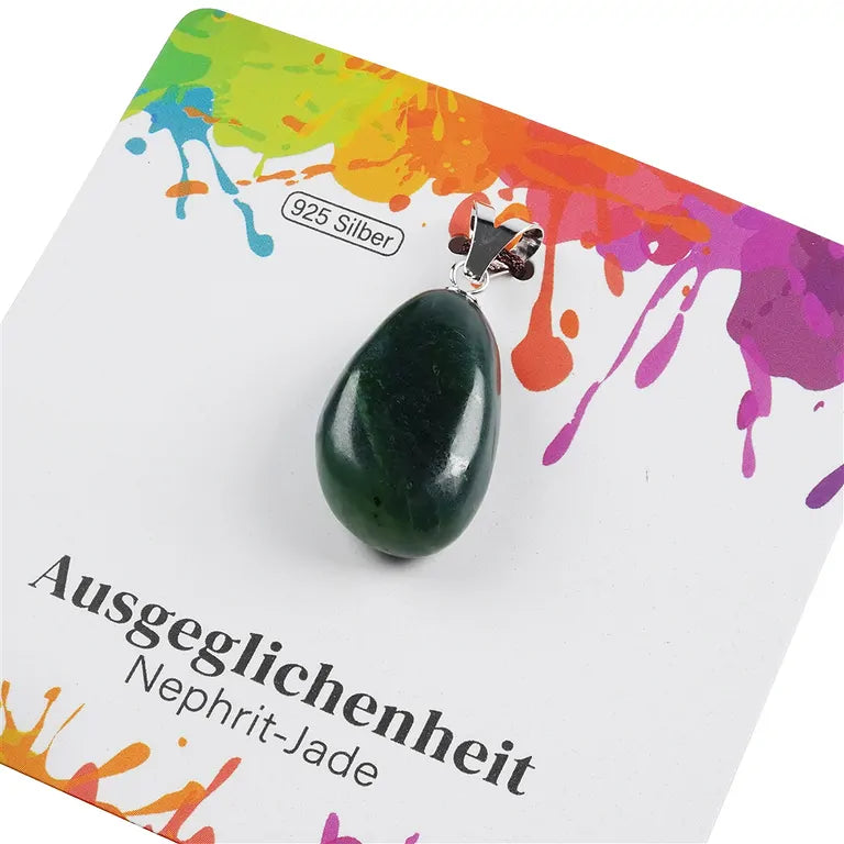 Ausgeglichenheit – Nephrit-Jade Trommelstein 2,5 - 3 cm mit 925er Silber-V-Öse - groß
