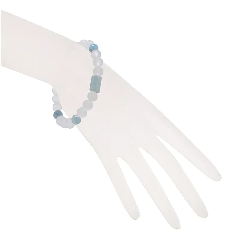 Bergkristall & Aquamarin – Armband mit 8-mm Kugeln (elastisch, ca. 19 cm)