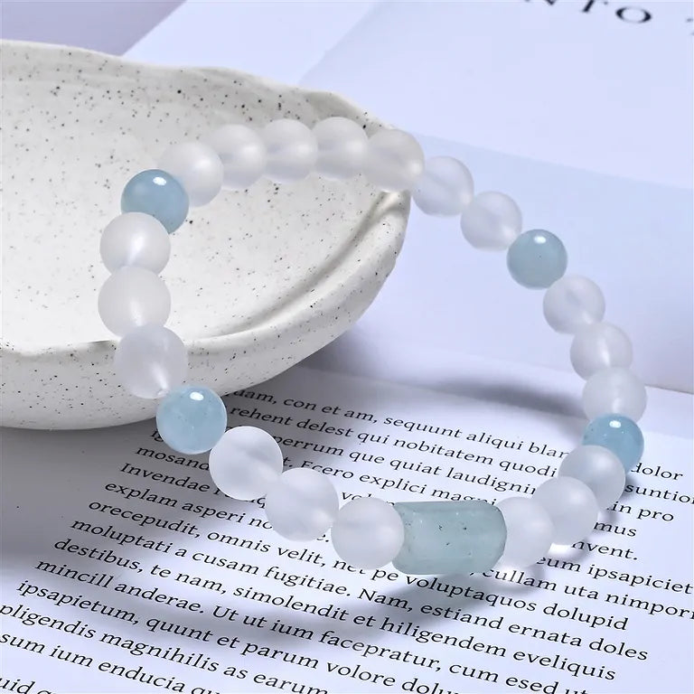 Bergkristall & Aquamarin – Armband mit 8-mm Kugeln (elastisch, ca. 19 cm)