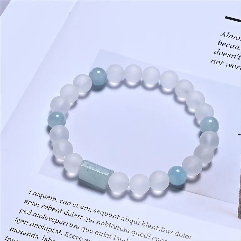 Bergkristall & Aquamarin – Armband mit 8-mm Kugeln (elastisch, ca. 19 cm)