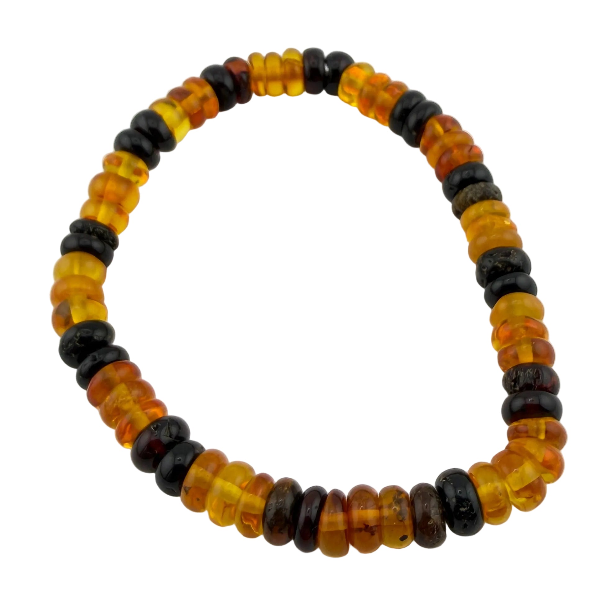 Bernstein (bunt) – Button-Armband 3×6 mm (elastisch, ca. 19 cm)
