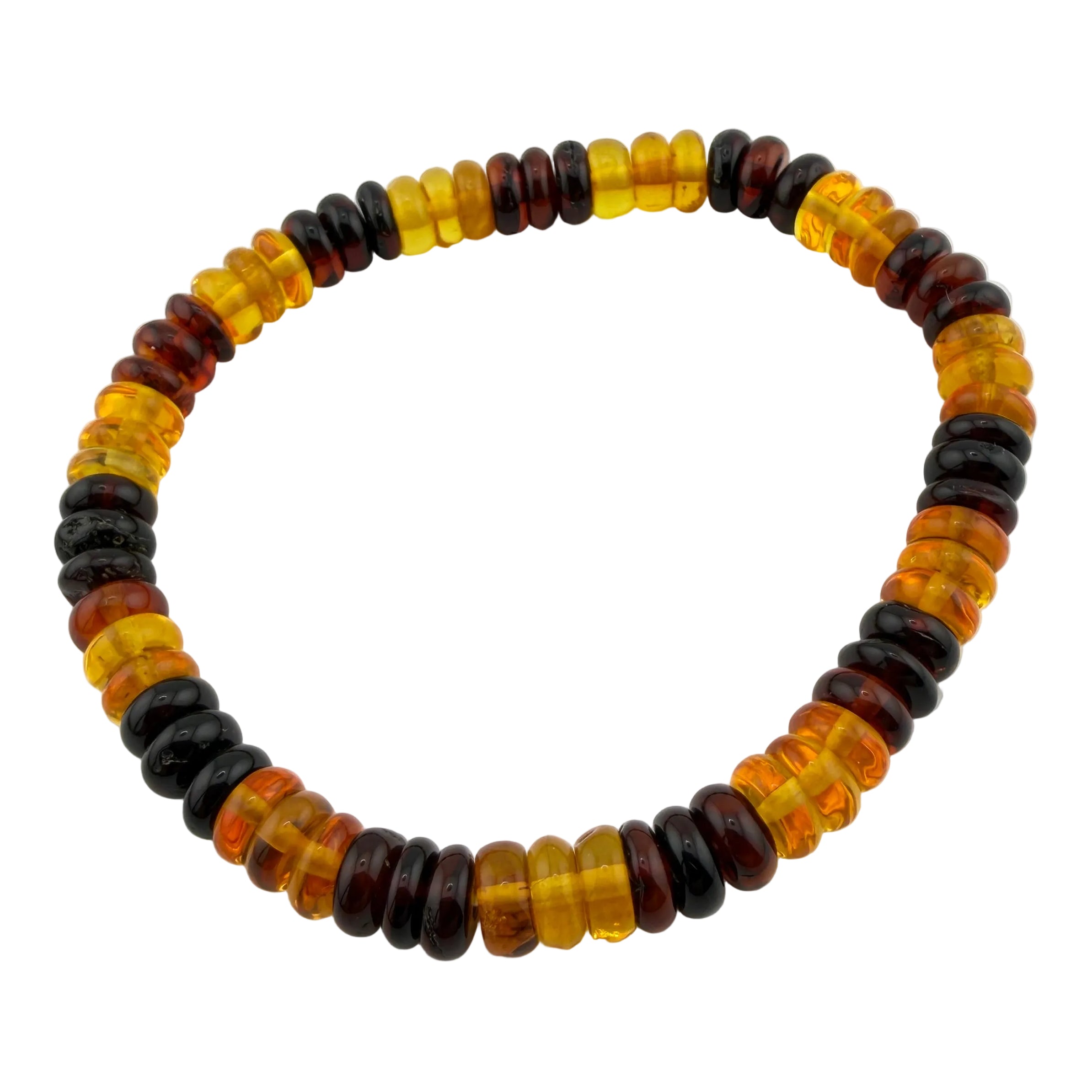 Bernstein (bunt) – Button-Armband 3×6 mm (elastisch, ca. 19 cm)
