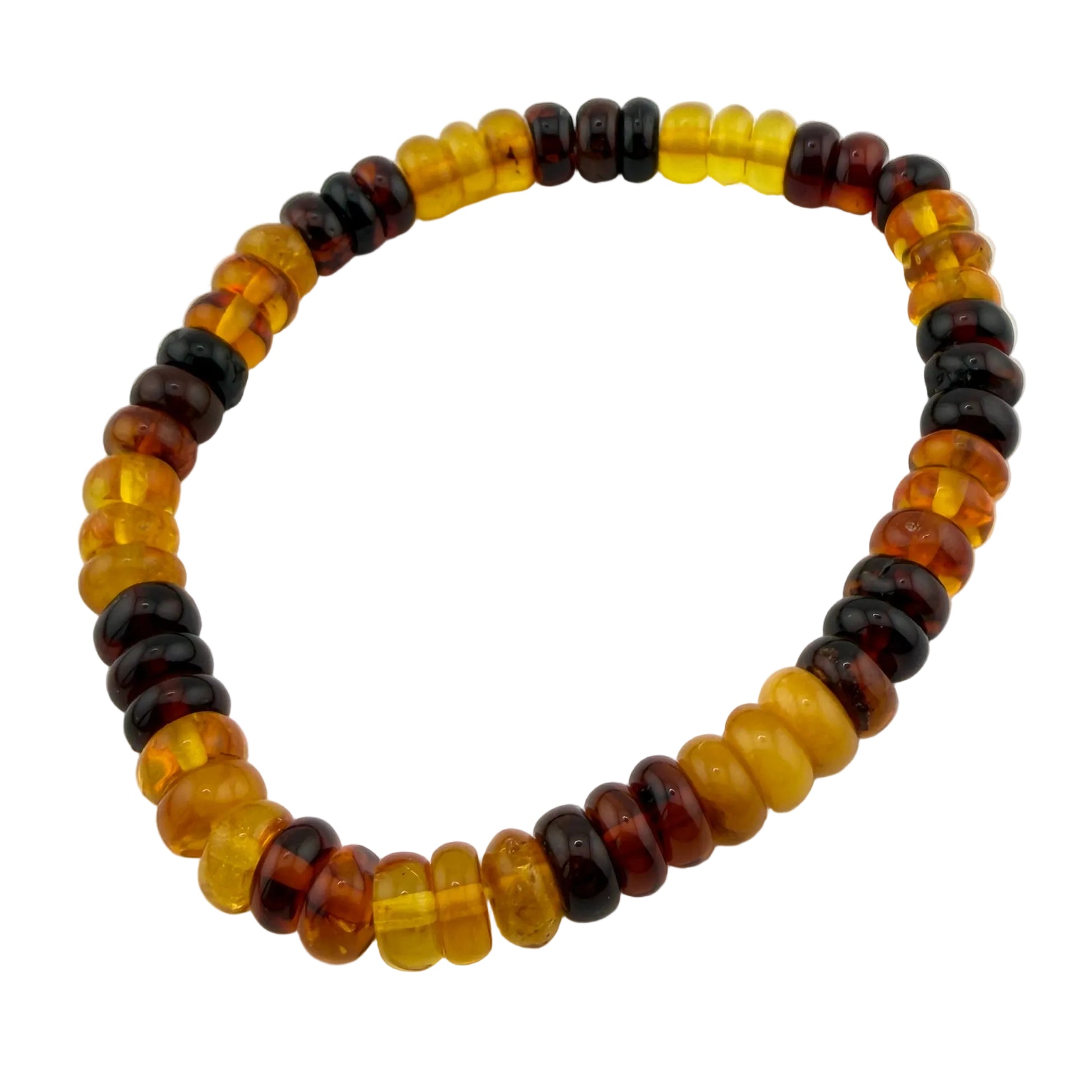 Bernstein (bunt) – Button-Armband 3×6 mm (elastisch, ca. 19 cm)