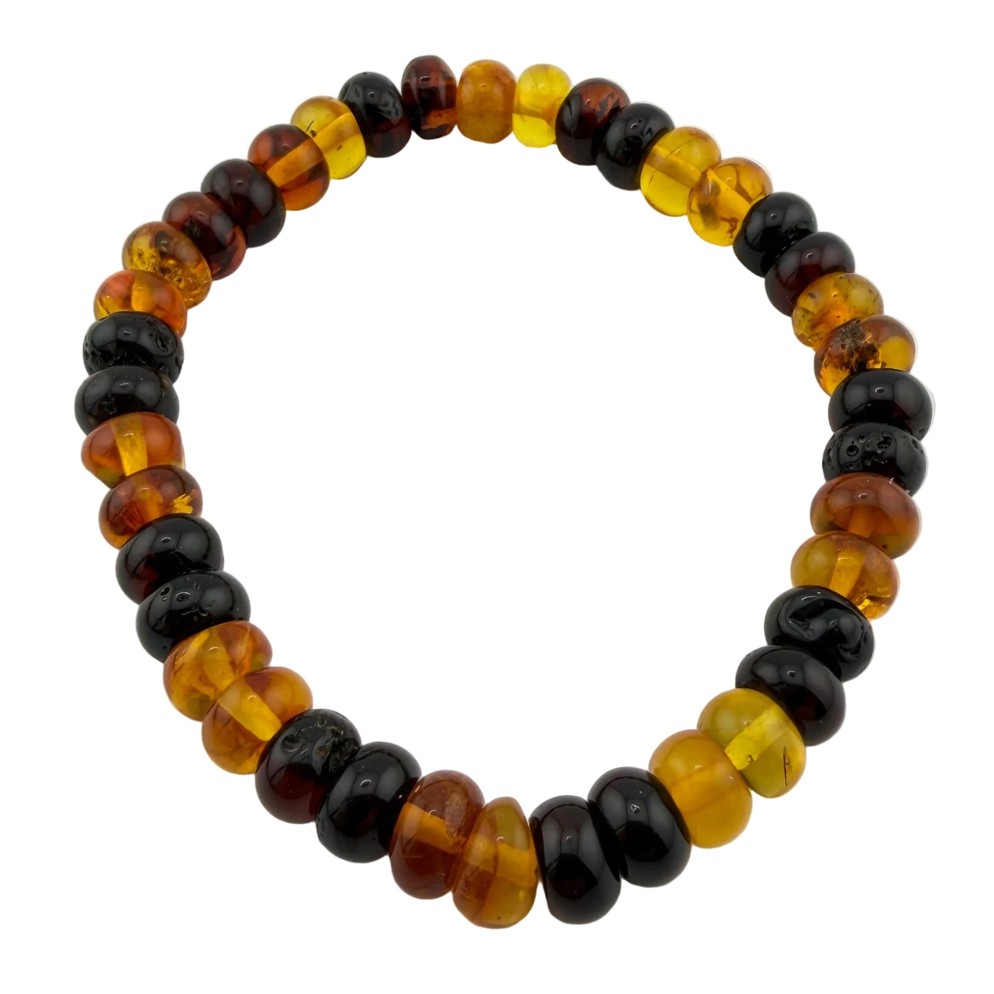 Bernstein (bunt) – Button-Armband 3×6 mm (elastisch, ca. 19 cm)