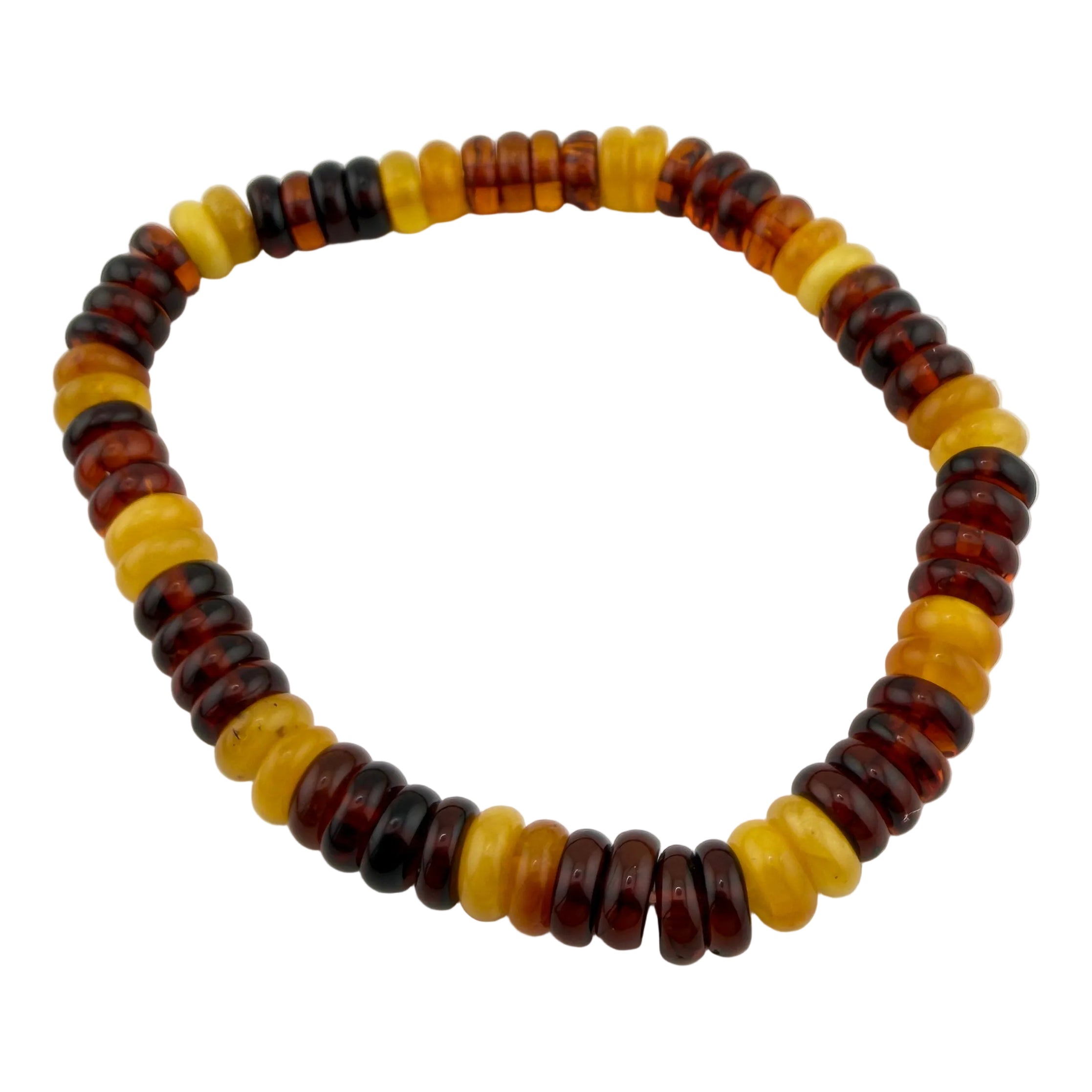 Bernstein (bunt) – Button-Armband 3×6 mm (elastisch, ca. 19 cm)