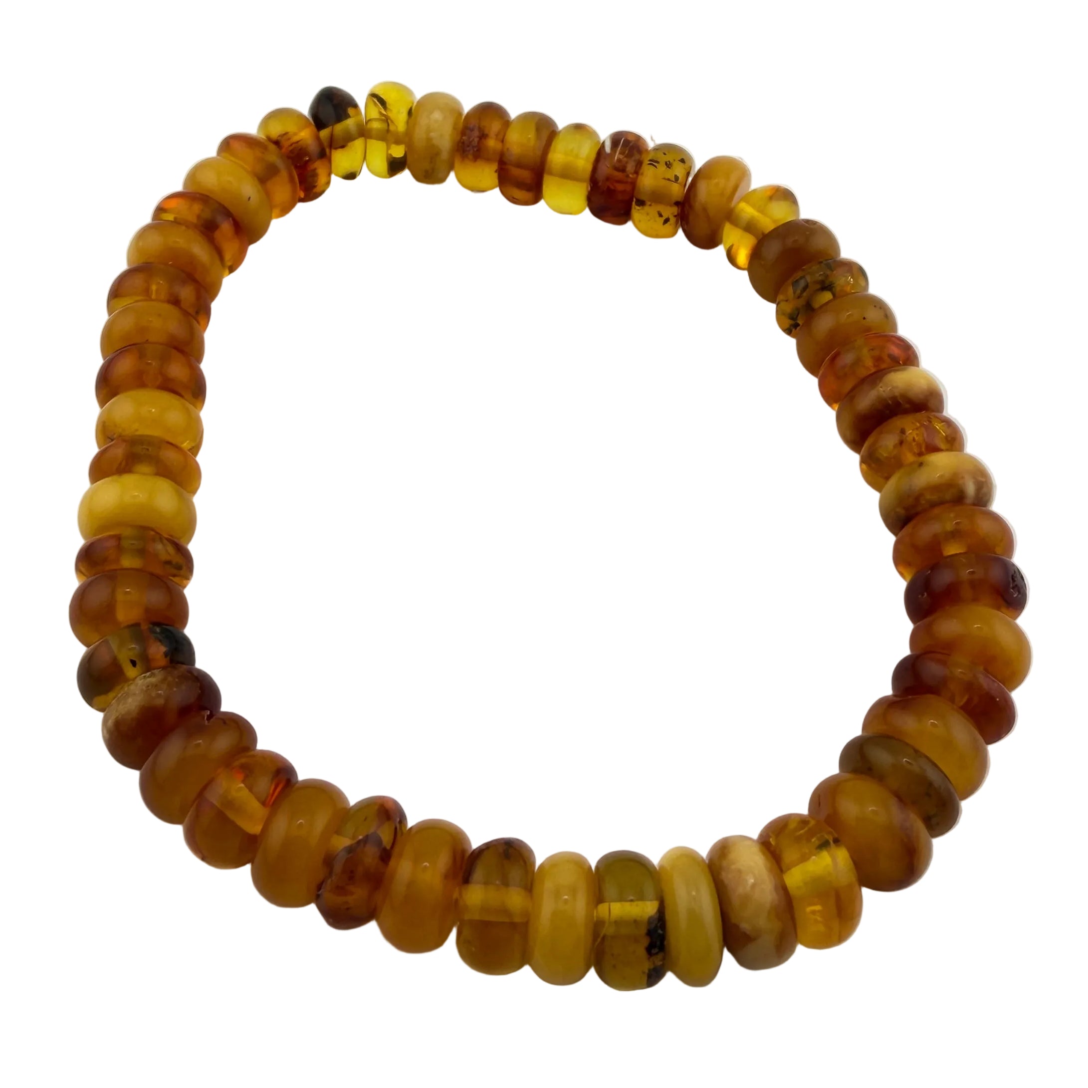 Bernstein (hell/milchig/braun) – Button-Armband 3×6 mm (elastisch, ca. 18 cm)