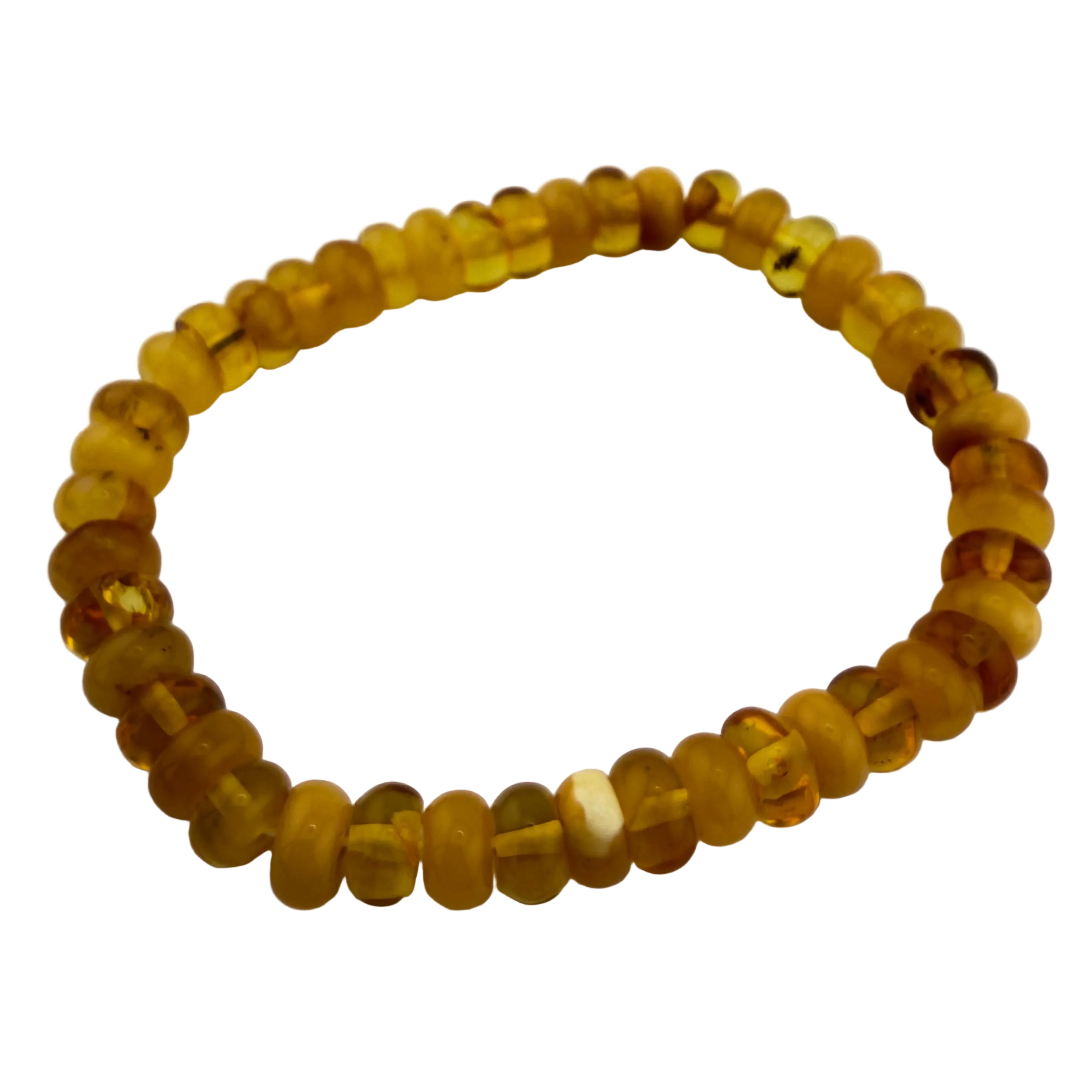 Bernstein (hell/milchig/braun) – Button-Armband 3×6 mm (elastisch, ca. 18 cm)