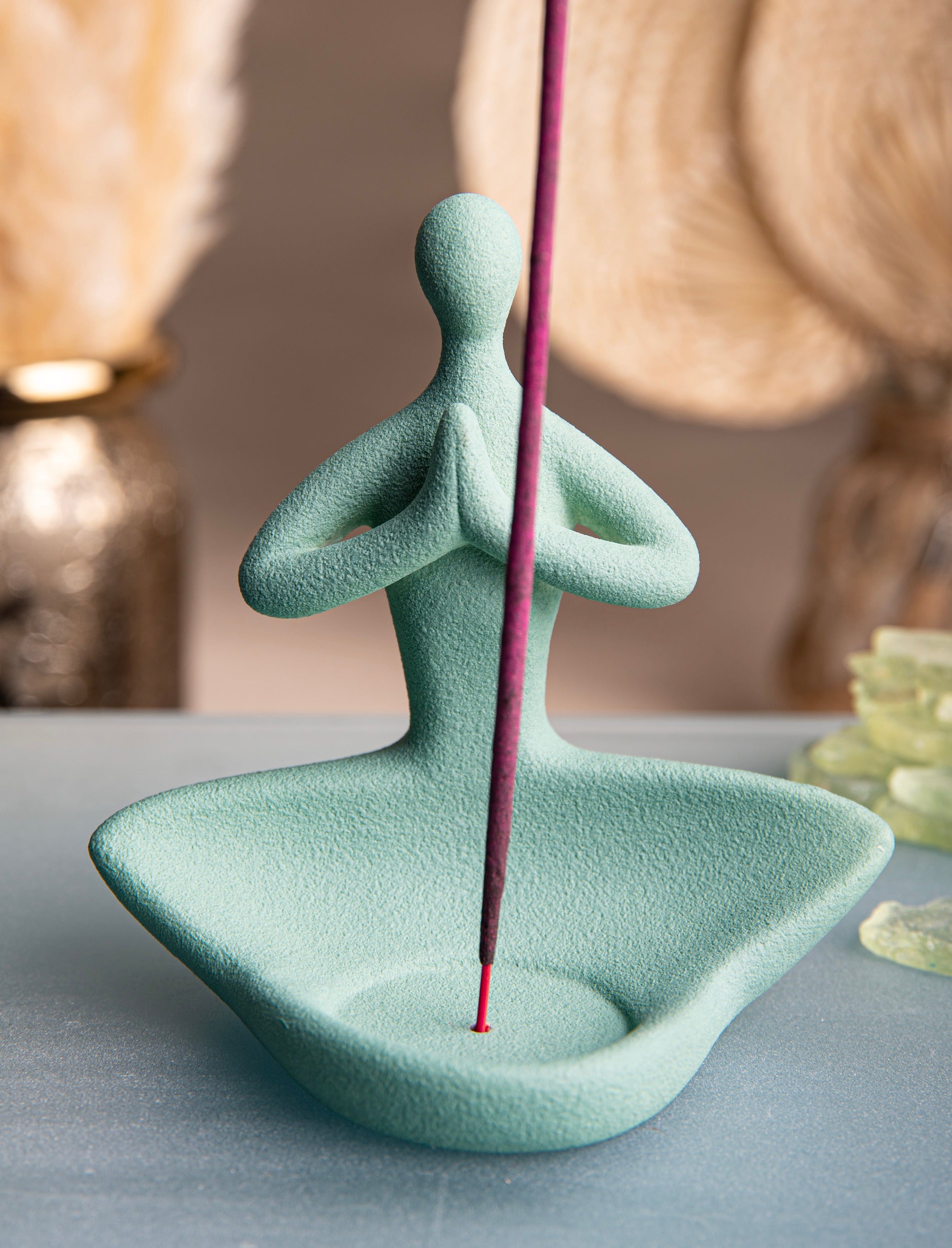 Buddha Teelicht & Räucherstäbchenhalter – grün – Keramik – H 12 x B 12 cm