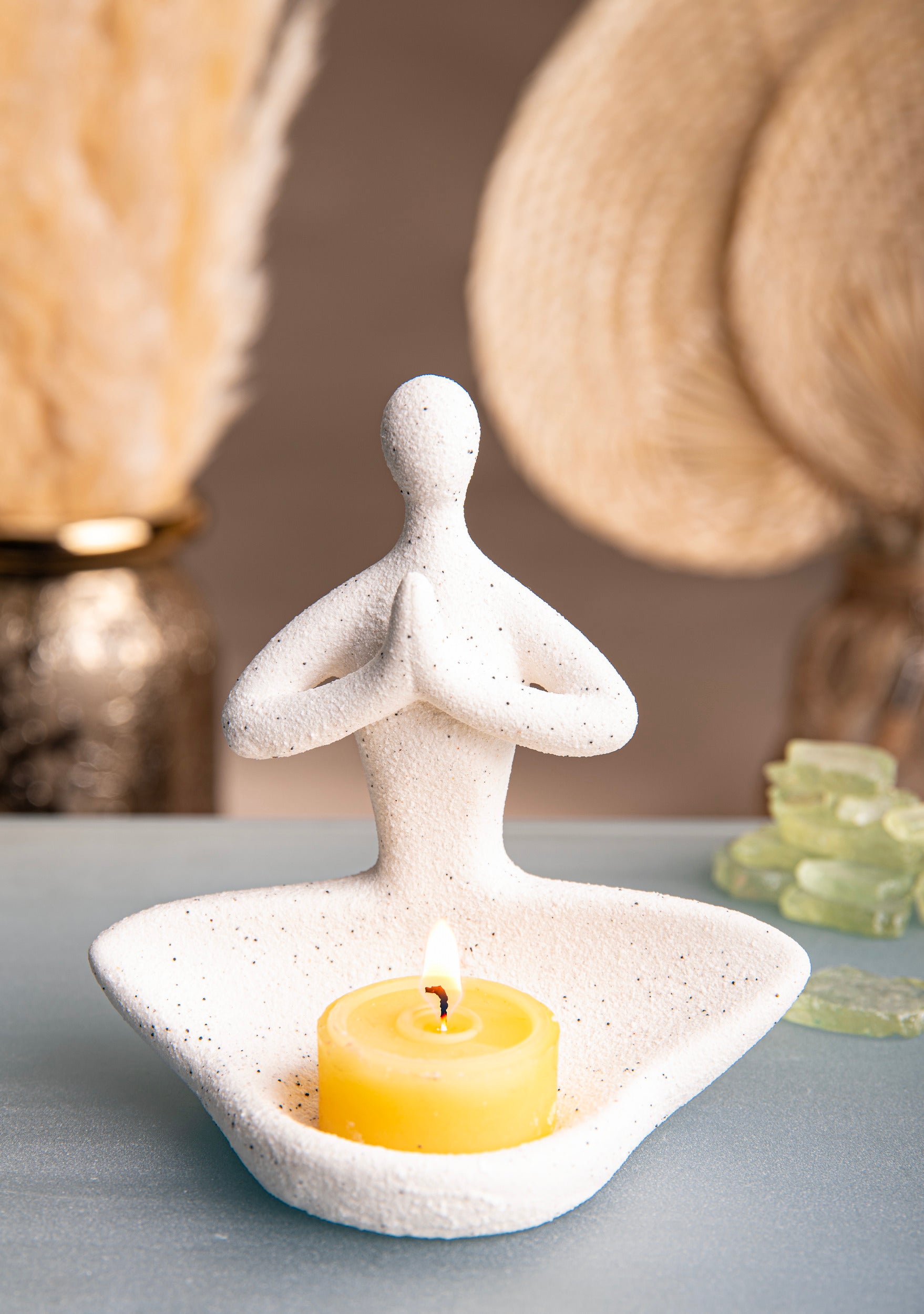 Buddha Teelicht & Räucherstäbchenhalter – natur – Keramik – H 12 x B 12 cm