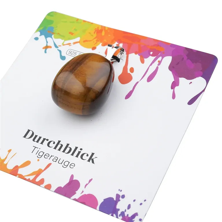 Durchblick – Tigerauge Trommelstein 2,5–3 cm mit 925er Silber-V-Öse - groß