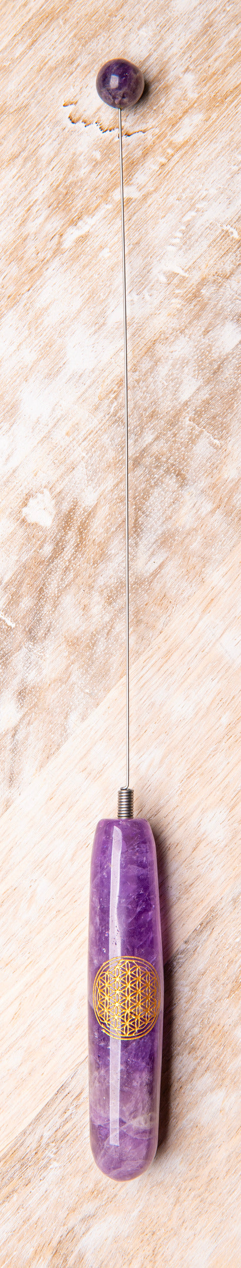 Edelstein Tensor Amethyst – mit Blume des Lebens – Länge 31,5 cm