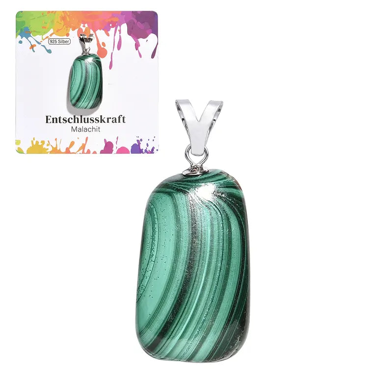 Entschlusskraft – Malachit Trommelstein 2,5–3 cm mit 925er Silber-V-Öse - groß