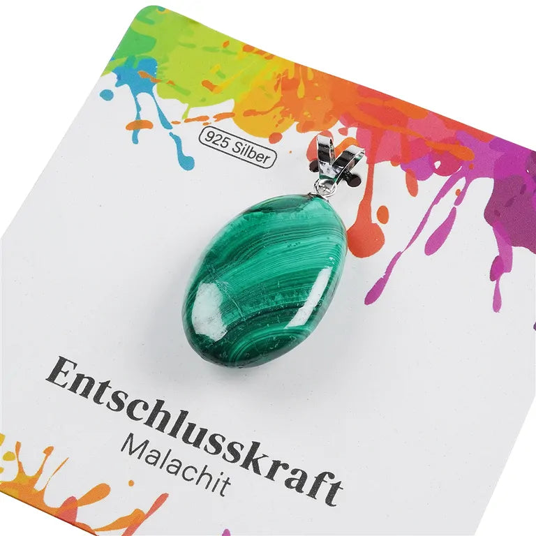 Entschlusskraft – Malachit Trommelstein 2,5–3 cm mit 925er Silber-V-Öse - groß