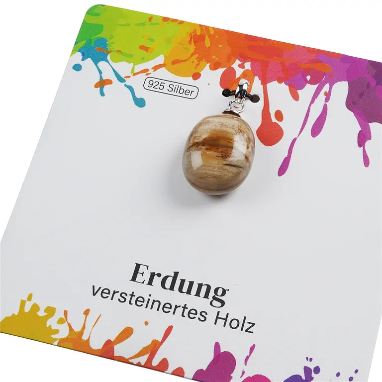 Erdung – versteinertes Holz Trommelstein 2,0–2,5 cm mit 925er Silberöse - klein