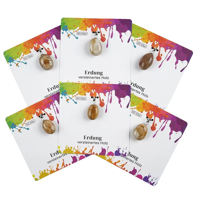Erdung – versteinertes Holz Trommelstein 2,0–2,5 cm mit 925er Silberöse - klein