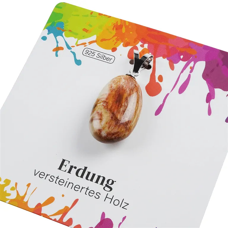 Erdung – versteinertes Holz Trommelstein 2,5 - 3 cm mit 925er Silber-V-Öse - groß