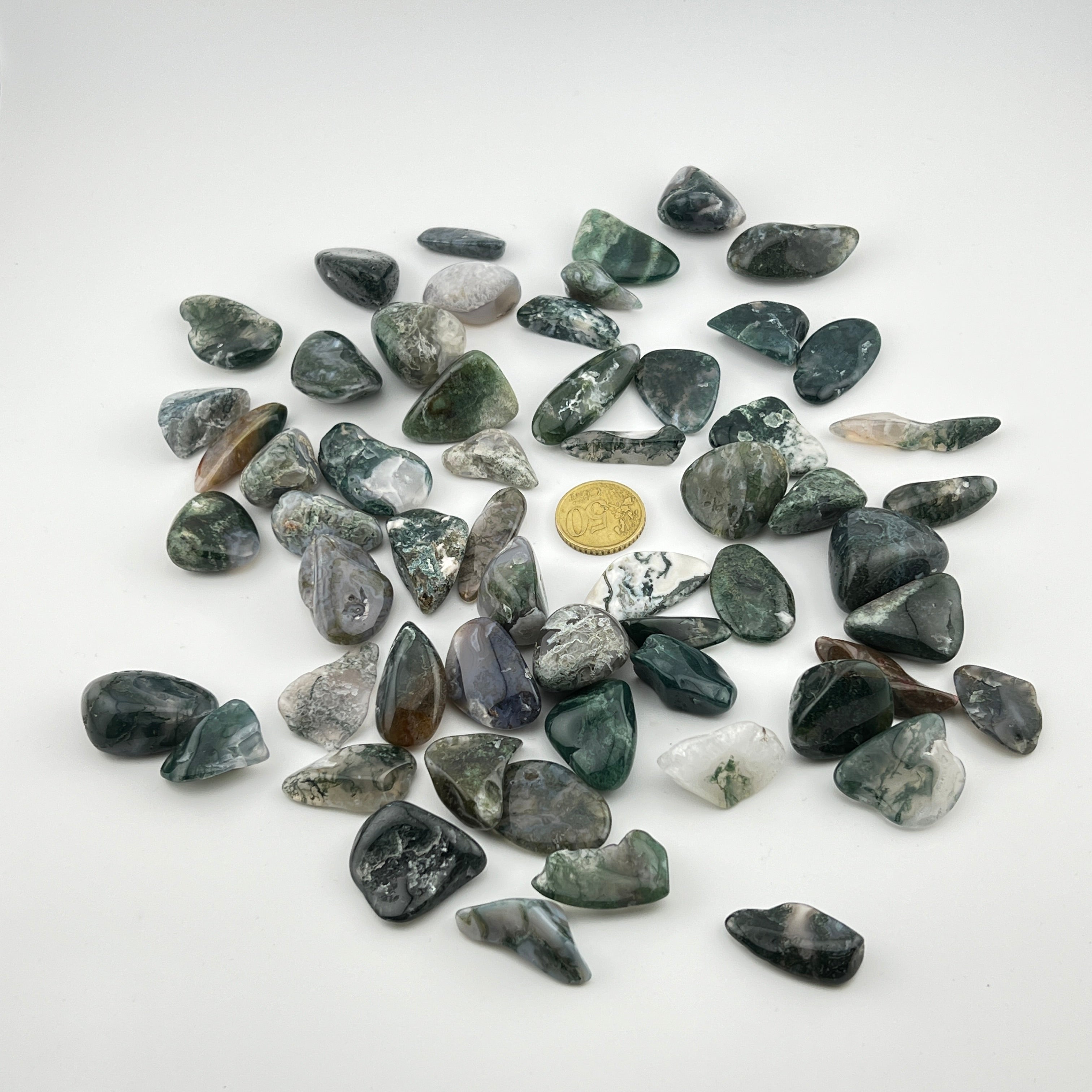 Moosachat - Trommelstein - Größe 2 - 3 cm