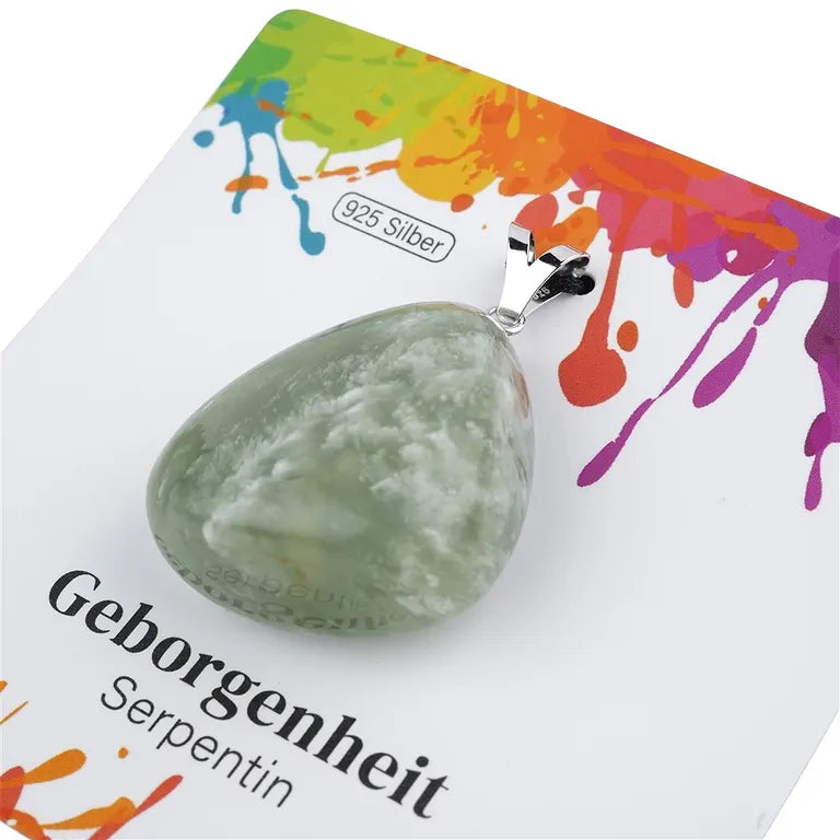 Geborgenheit – Serpentin Trommelstein 2,5 - 3 cm mit 925er Silber-V-Öse - groß